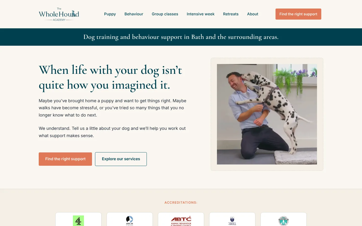 The Whole Hound Academy's new website, built by Our Man in the Fifth.